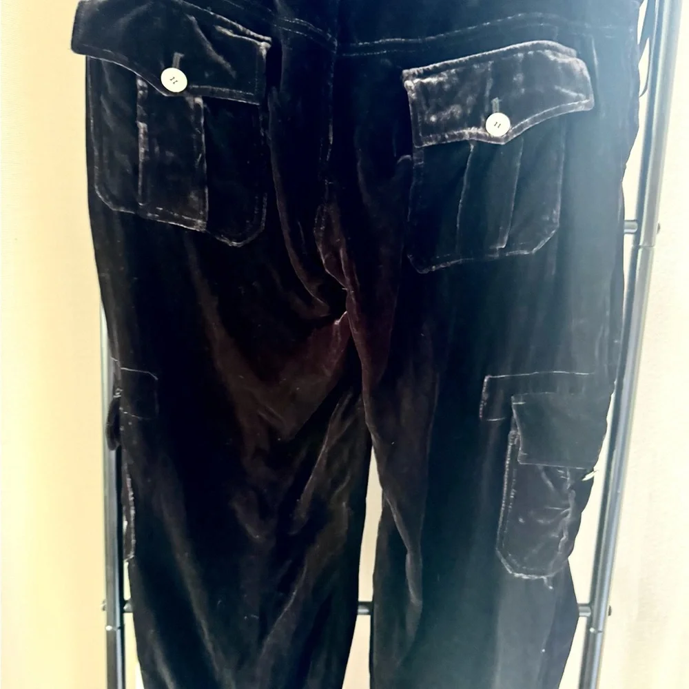 Black Velvet Cargo Pants - Picture 2 of 4